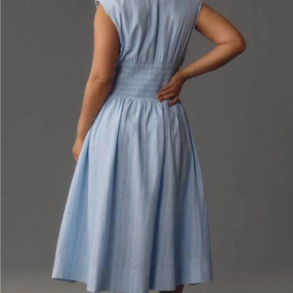 The Tommie Cap-Sleeve Smocked Front Zip Shirt Dress: Linen Addition - Picture 5 of 7